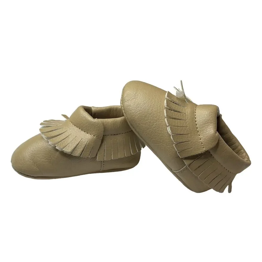 Baby Toddler Infant Girls Size 3 Tan Slip-On Moccasins Crib Shoe Soft Soles Mocs